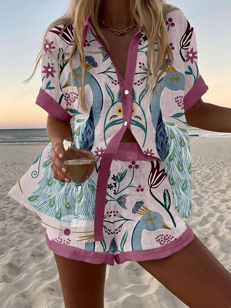 Women's Printed Shirt & Shorts Vacation Set 662505224323