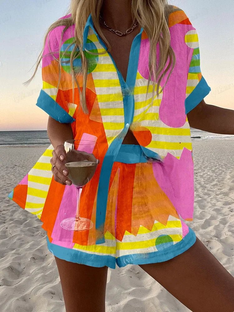 Women's Printed Shirt & Shorts Vacation Set 662505285263