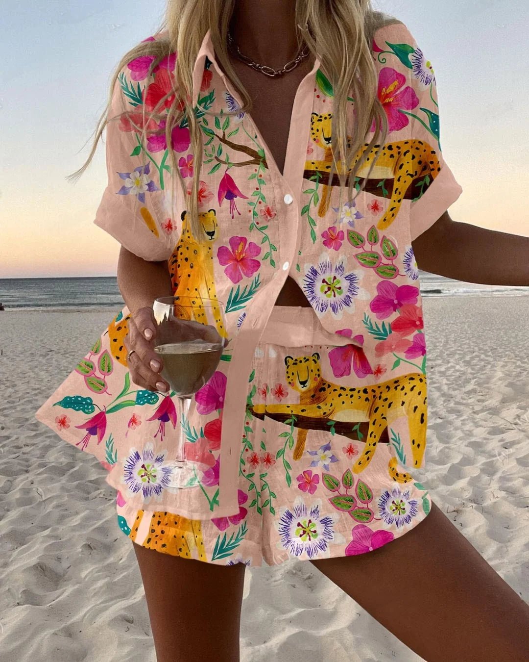 Women's Printed Shirt & Shorts Vacation Set 6625012347132
