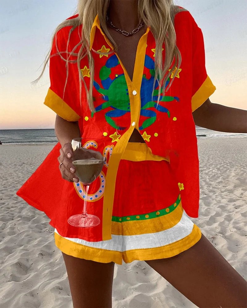 Women's Printed Shirt & Shorts Vacation Set 6625010945809