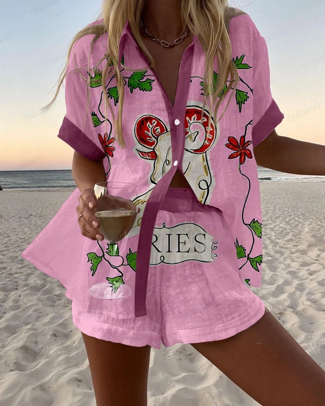 Women's Printed Shirt & Shorts Vacation Set 6625020847995