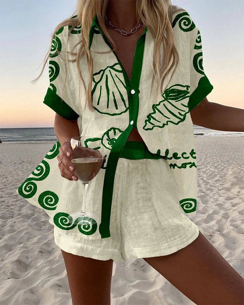 Women's Printed Shirt & Shorts Vacation Set 6625010345339