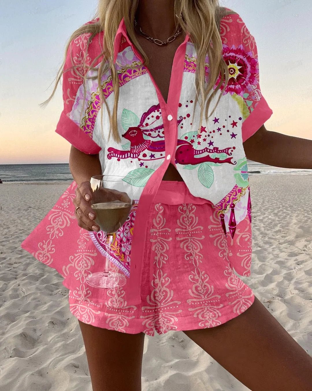 Women's Printed Shirt & Shorts Vacation Set 6625012347133