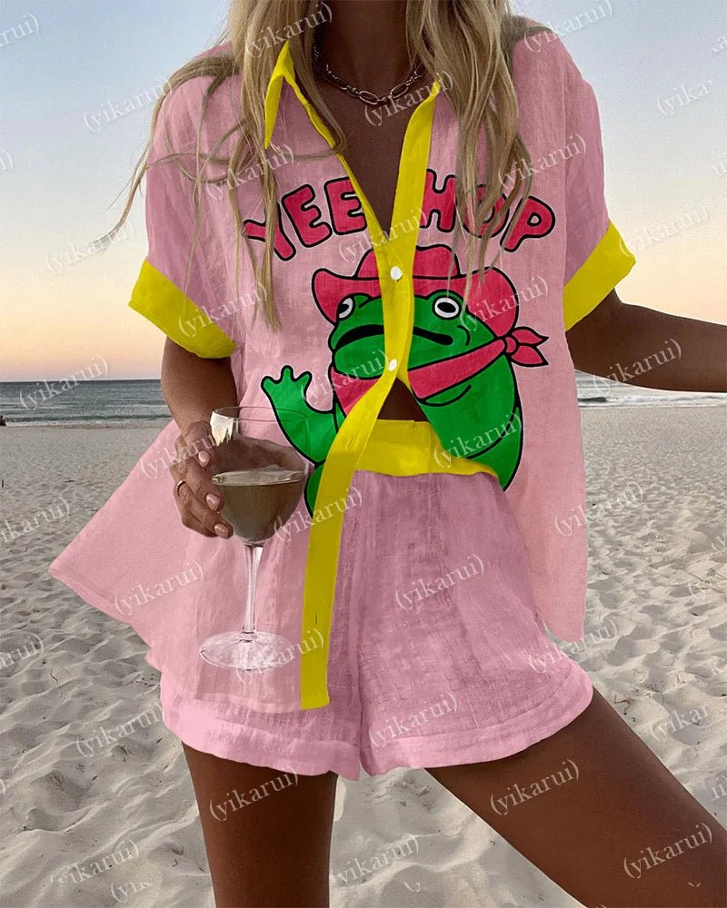 Women's Printed Shirt & Shorts Vacation Set 6625010645428