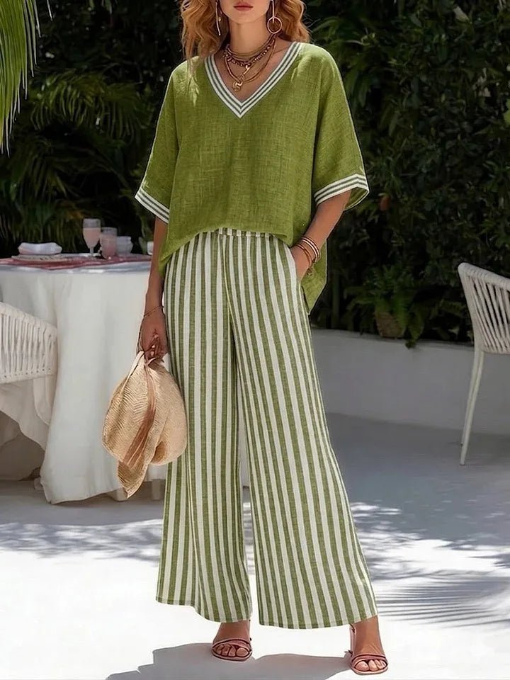 Women's Short-Sleeve Top & Striped Wide-Leg Pants Set 4