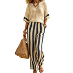 Women's Short-Sleeve Top & Striped Wide-Leg Pants Set
