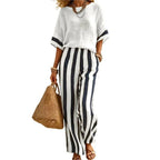 Women's Short-Sleeve Top & Striped Wide-Leg Pants Set