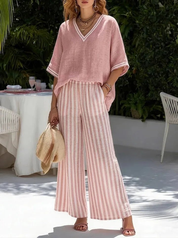Women's Short-Sleeve Top & Striped Wide-Leg Pants Set 5