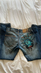 Women's Statue of Liberty Embellished Wide-Leg Jeans