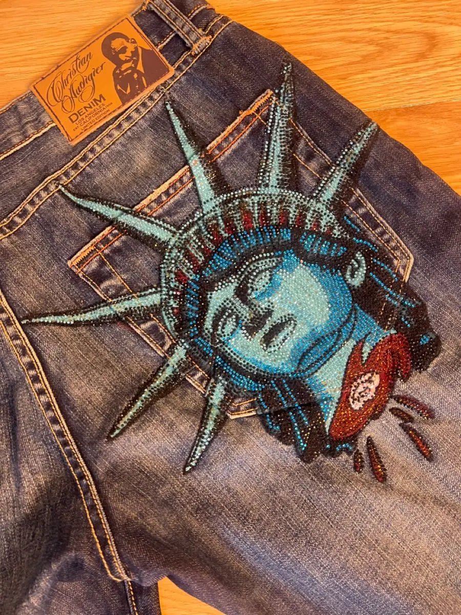 Women's Statue of Liberty Embellished Wide-Leg Jeans 1