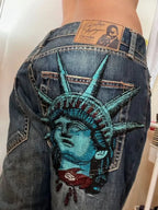 Women's Statue of Liberty Embellished Wide-Leg Jeans