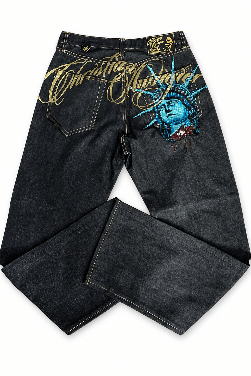 Women's Statue of Liberty Embellished Wide-Leg Jeans