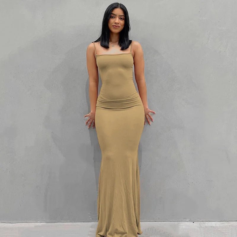 Women's Stretch Bodycon Maxi Dress Khaki-Sleeveless