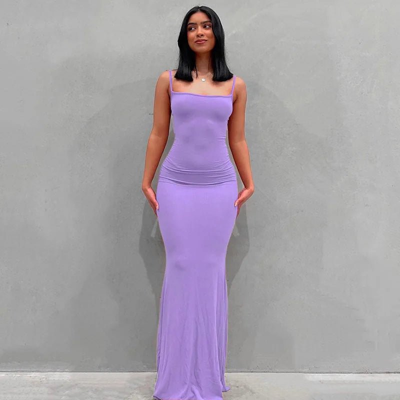 Women's Stretch Bodycon Maxi Dress Violets-Sleeveless