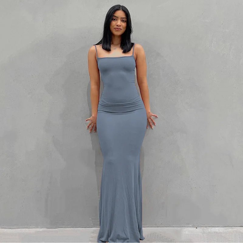 Women's Stretch Bodycon Maxi Dress Blue-Sleeveless