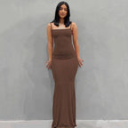 Women's Stretch Bodycon Maxi Dress Brown-Sleeveless