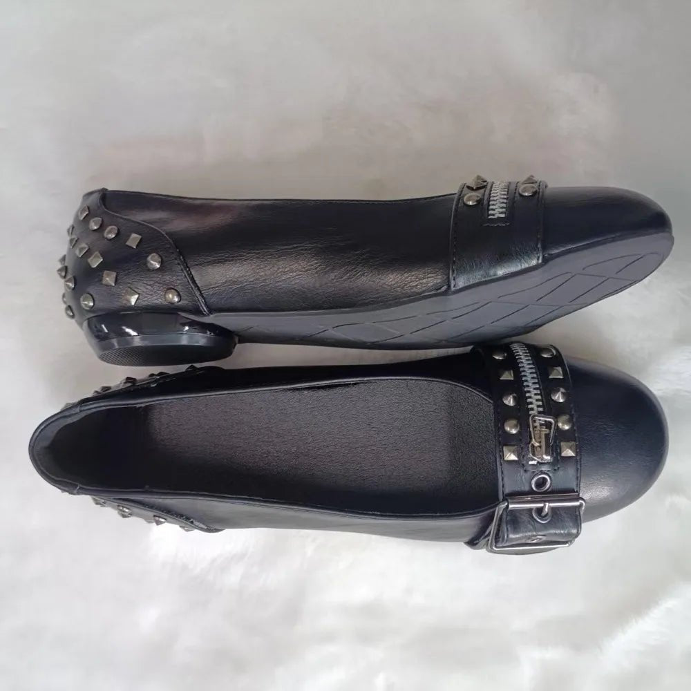 Women's Studded Buckle Round-Toe Flats