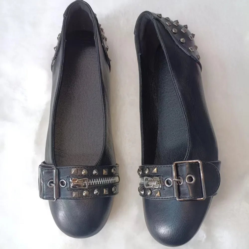 Women's Studded Buckle Round-Toe Flats