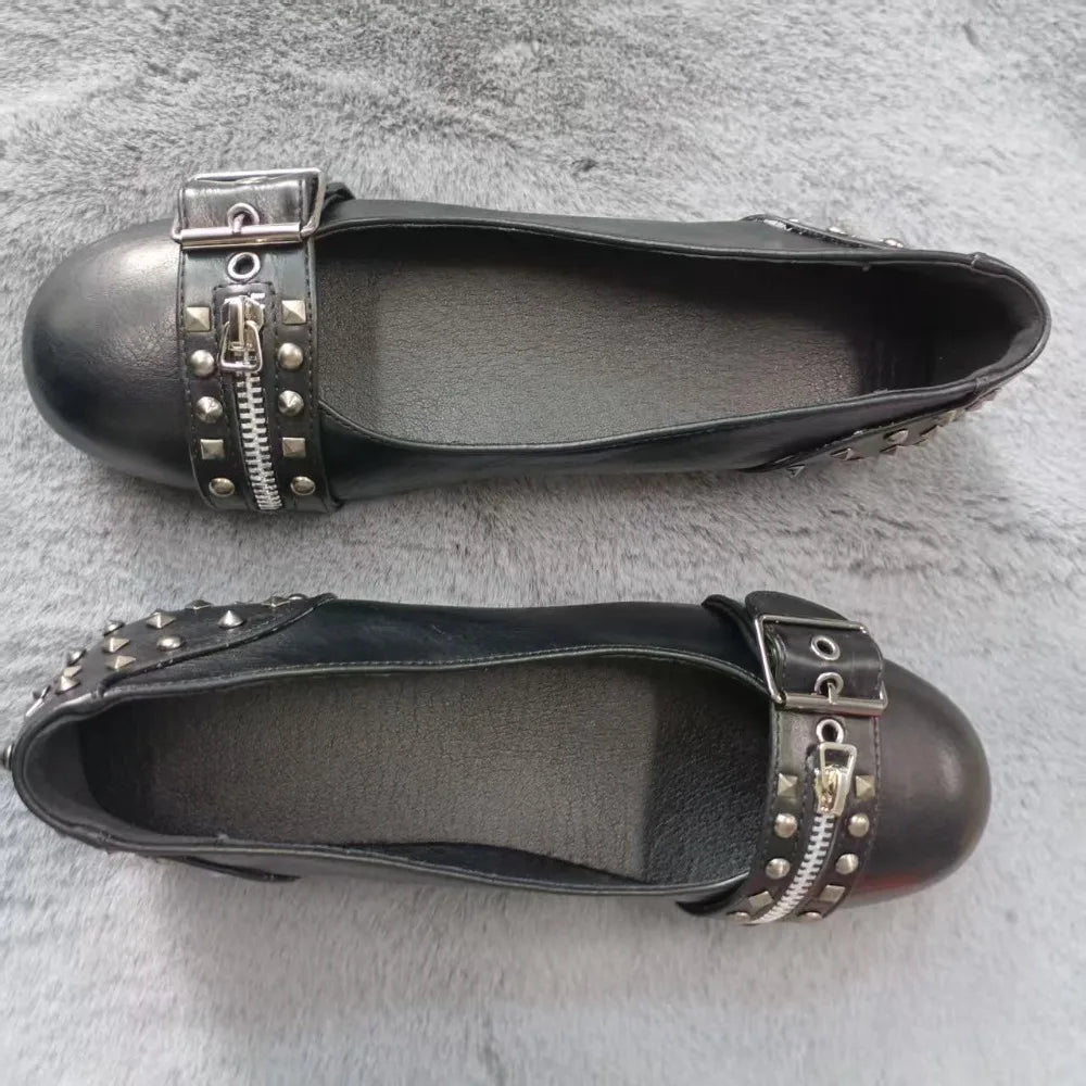 Women's Studded Buckle Round-Toe Flats