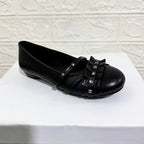 Women's Studded Buckle Round-Toe Flats 02-Black