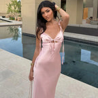 Women's V-Neck Tie-Front Cutout Dress Pink